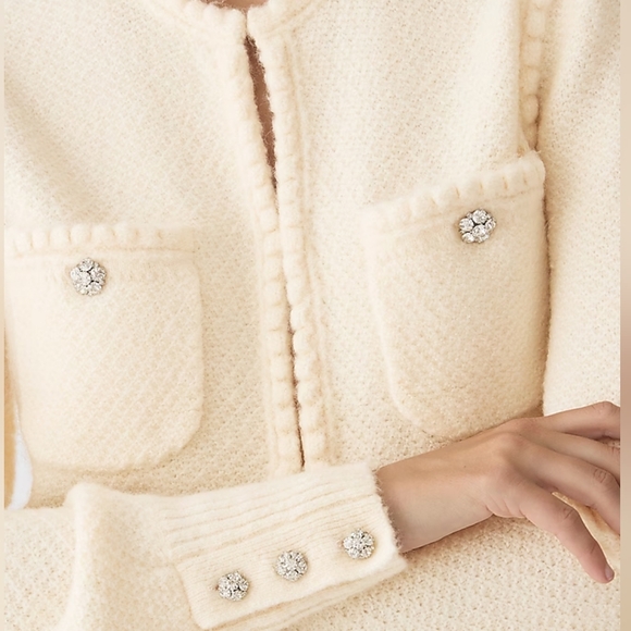 J. Crew Odette sweater lady jacket with jewel buttons Hthr Muslin Size Medium - Picture 5 of 7